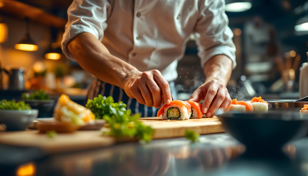 Master chef preparing sushi